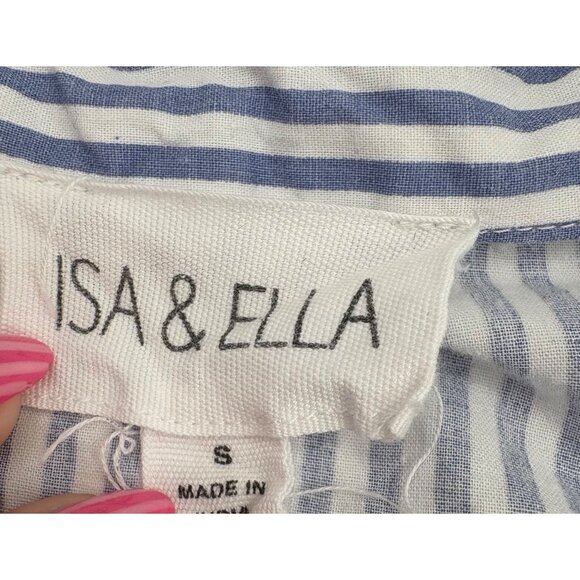Isa & Ella Women's Striped Cropped Button-Up Shirt Size Small Blue & White - Picture 2 of 5